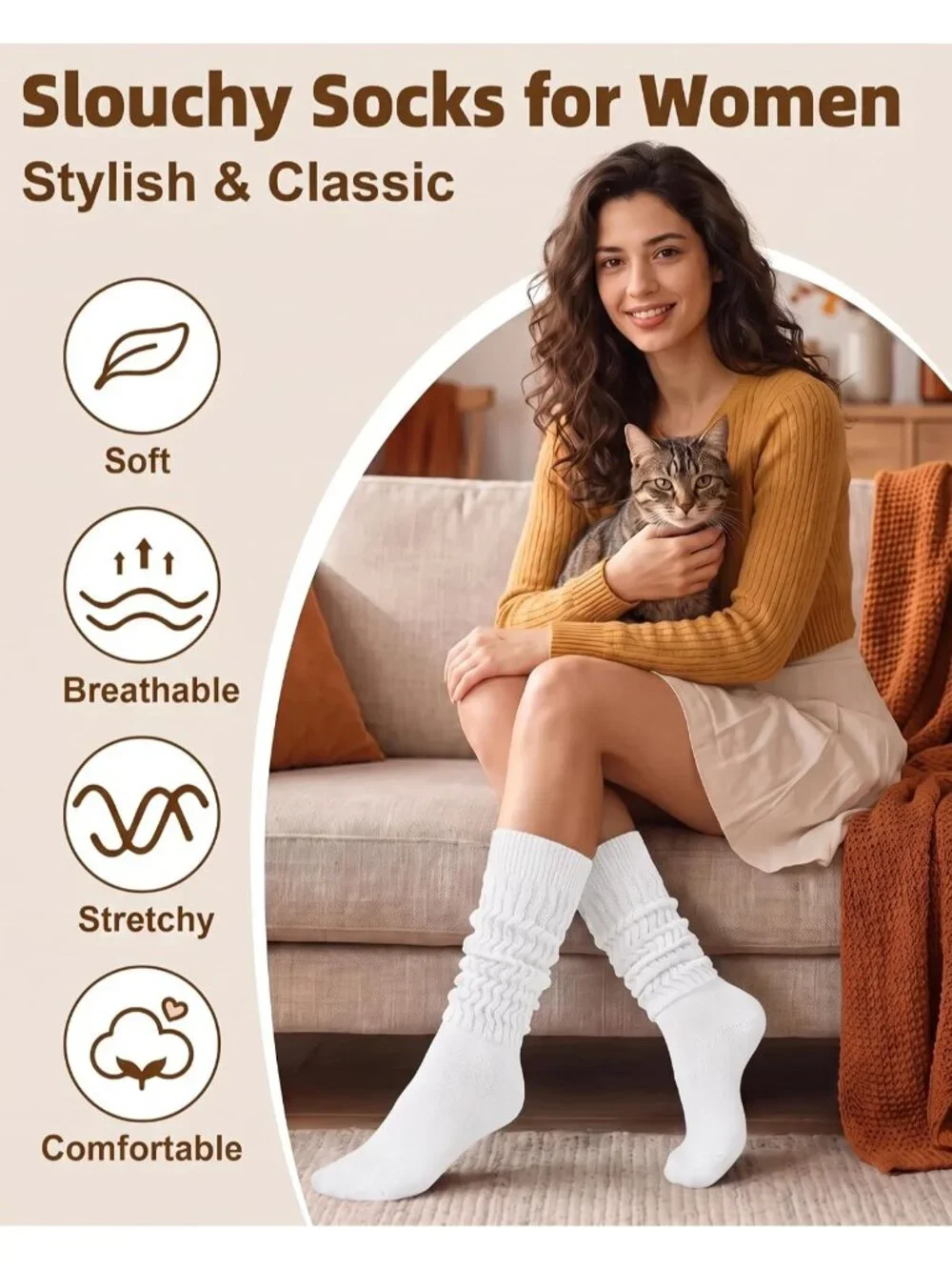 🧦Women's All White 6 Pairs Slouchy Socks Long Knee High Boot Socks